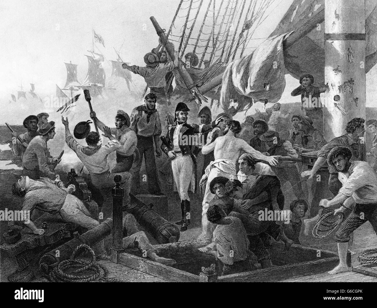 Settembre 1814 il capitano MCDONOUGH vittoria battaglia di Lake Champlain BATTAGLIA NAVALE PLATTSBURGH guerra di 1812 Foto Stock
