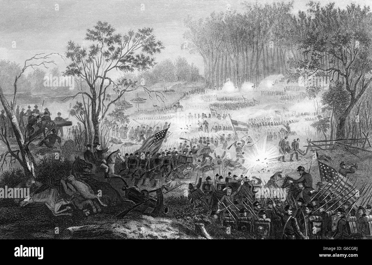 1860 aprile 1862 GUERRA CIVILE AMERICANA LA BATTAGLIA DI PITTSBURG LANDING SCILOH TENNESSEE USA Foto Stock