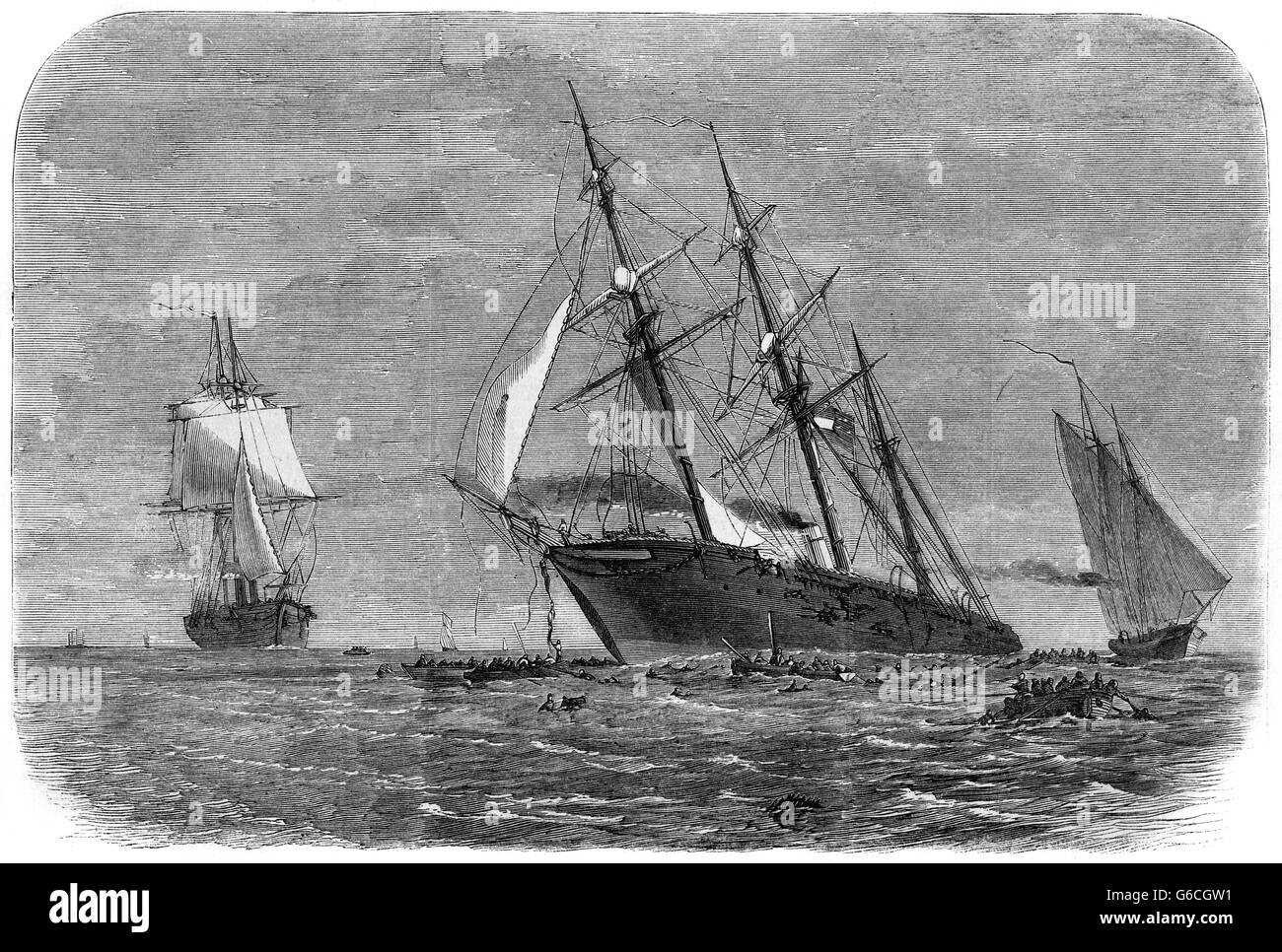 1860 giugno 1864 Unione spedire il sistema di cottura a vapore KEARSARGE affonda il pirata ALABAMA AL LARGO DI CHERBOURG FRANCIA Foto Stock