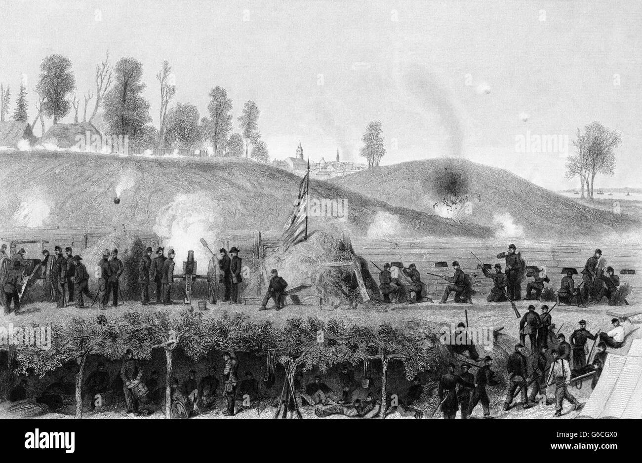 1860 maggio giugno luglio 1863 FORZE DELL'UNIONE assedio dei confederati difendere Vicksburg Mississippi USA Foto Stock