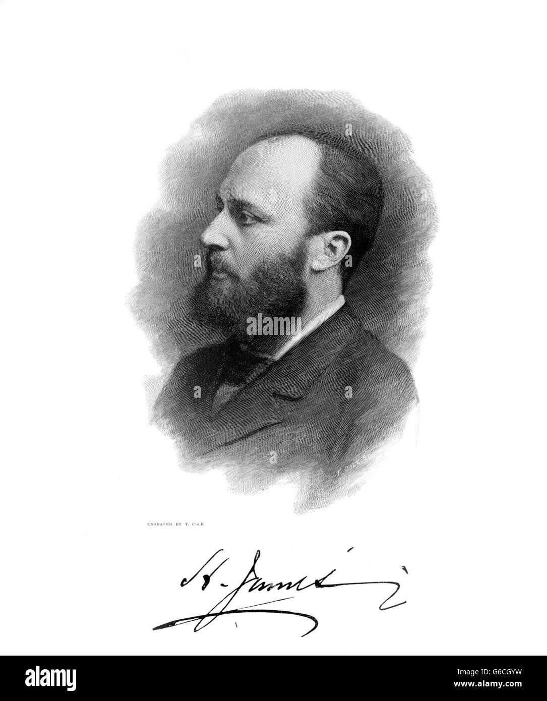 Ritratto del romanziere americano Henry James con firma Foto Stock
