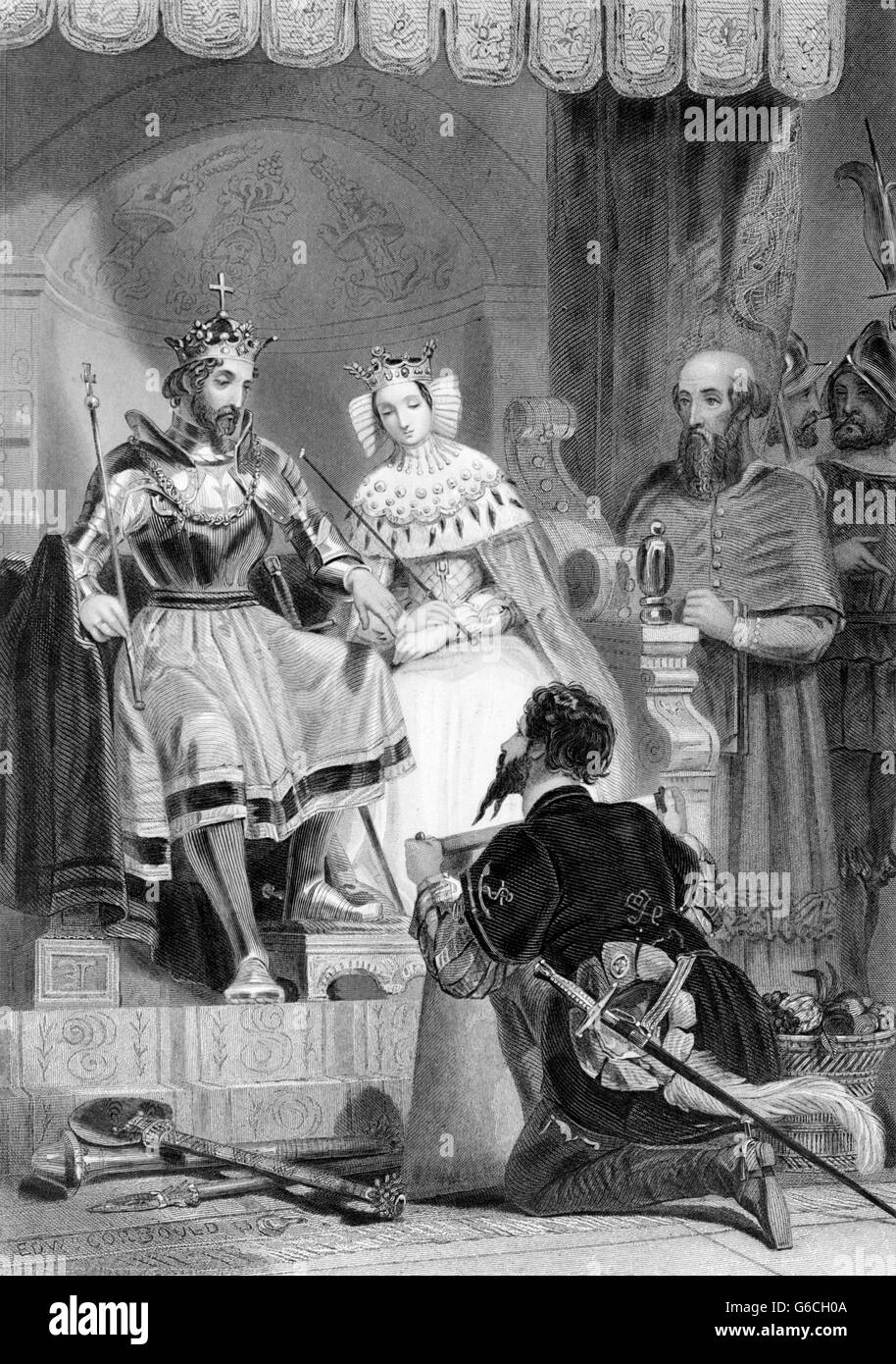 1480s CHRISTOPHER COLUMBUS di presentare il suo piano di Ferdinando e Isabella di Spagna Foto Stock