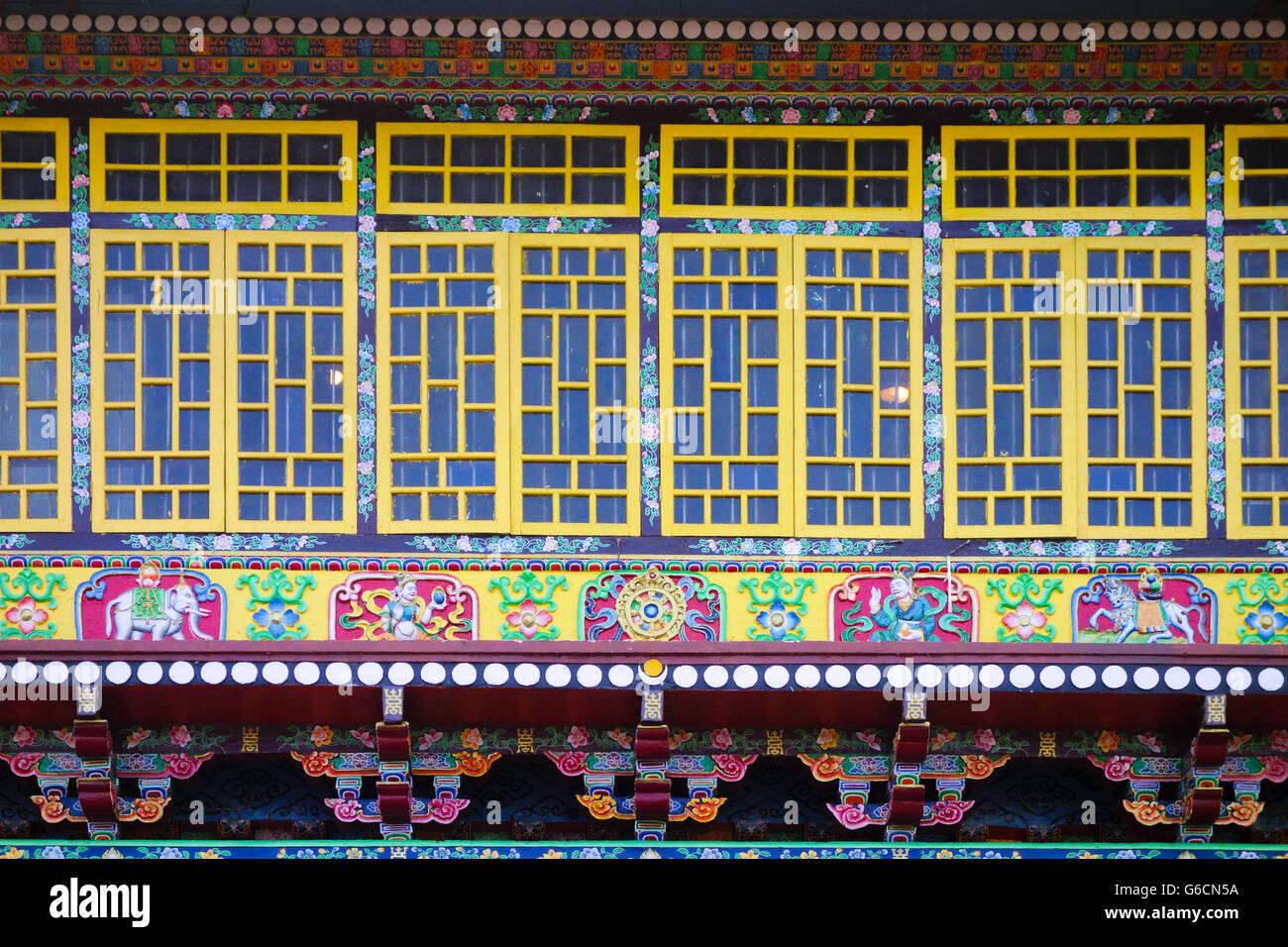 Ornati, decorazione colorata di Pemmayangtse Monastero di ortografia, Sikkim, India Foto Stock