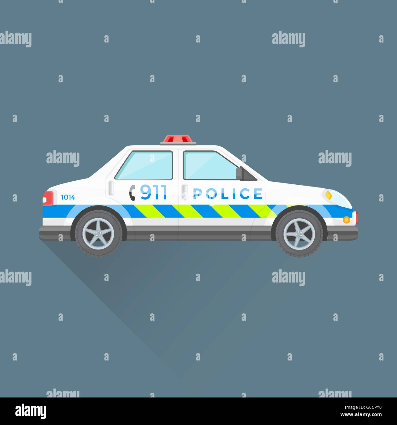 Vettore di colore bianco design piatto di emergenza della polizia pattuglia di giallo con strisce verdi illustrazione sfondo isolato Illustrazione Vettoriale