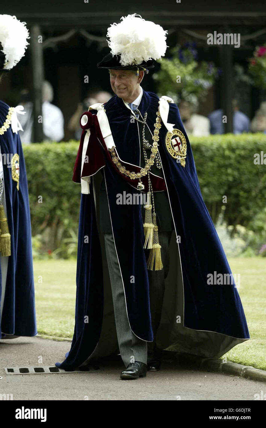 Il Principe di Galles durante la cerimonia annuale della processione del Garter al Castello di Windsor. Il Garter è il più alto onore della Gran Bretagna conferito dalla Regina agli uomini e alle donne per i risultati e il servizio eccezionali alla nazione. Foto Stock