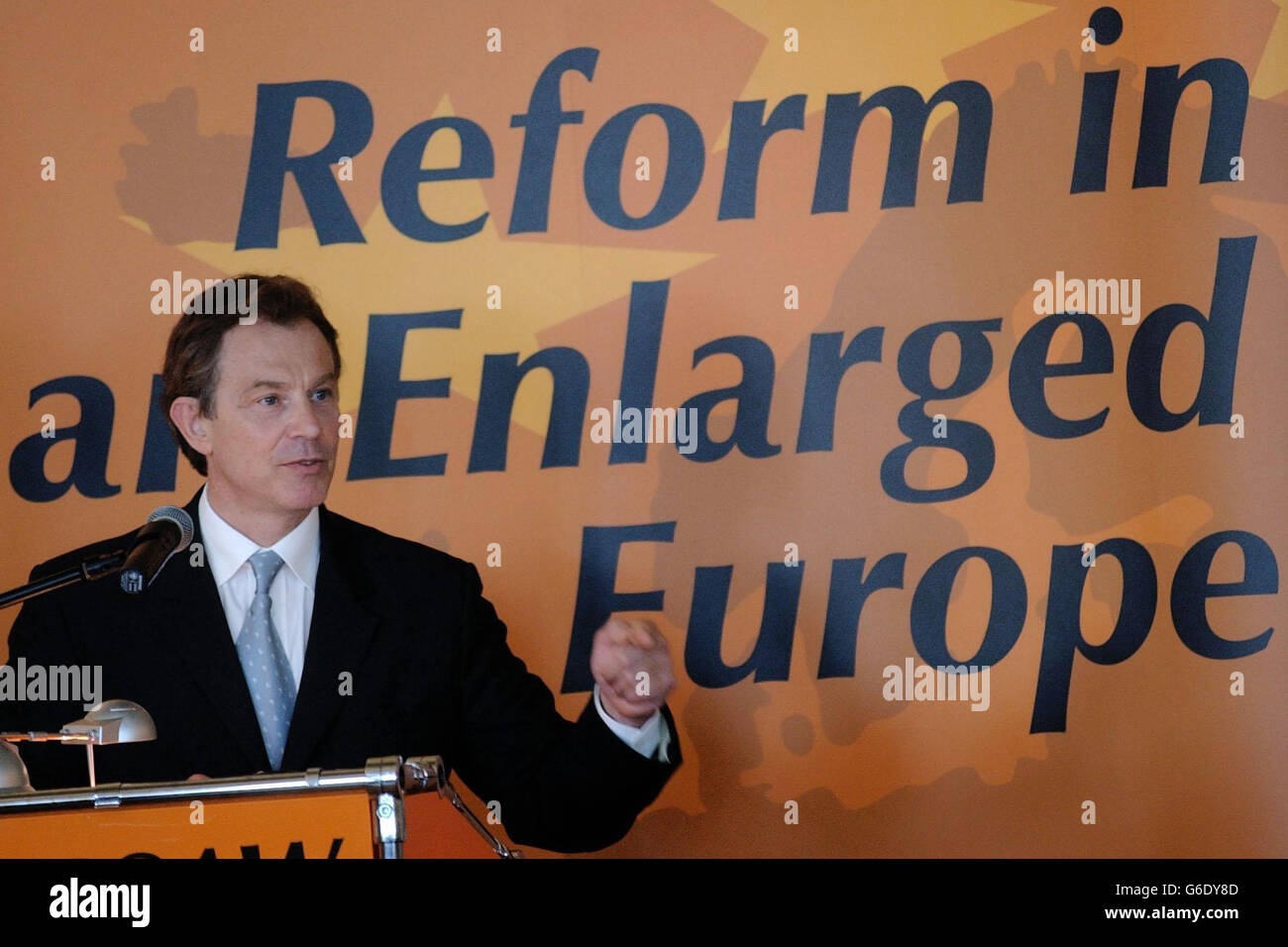 Tony Blair in Polonia Foto Stock