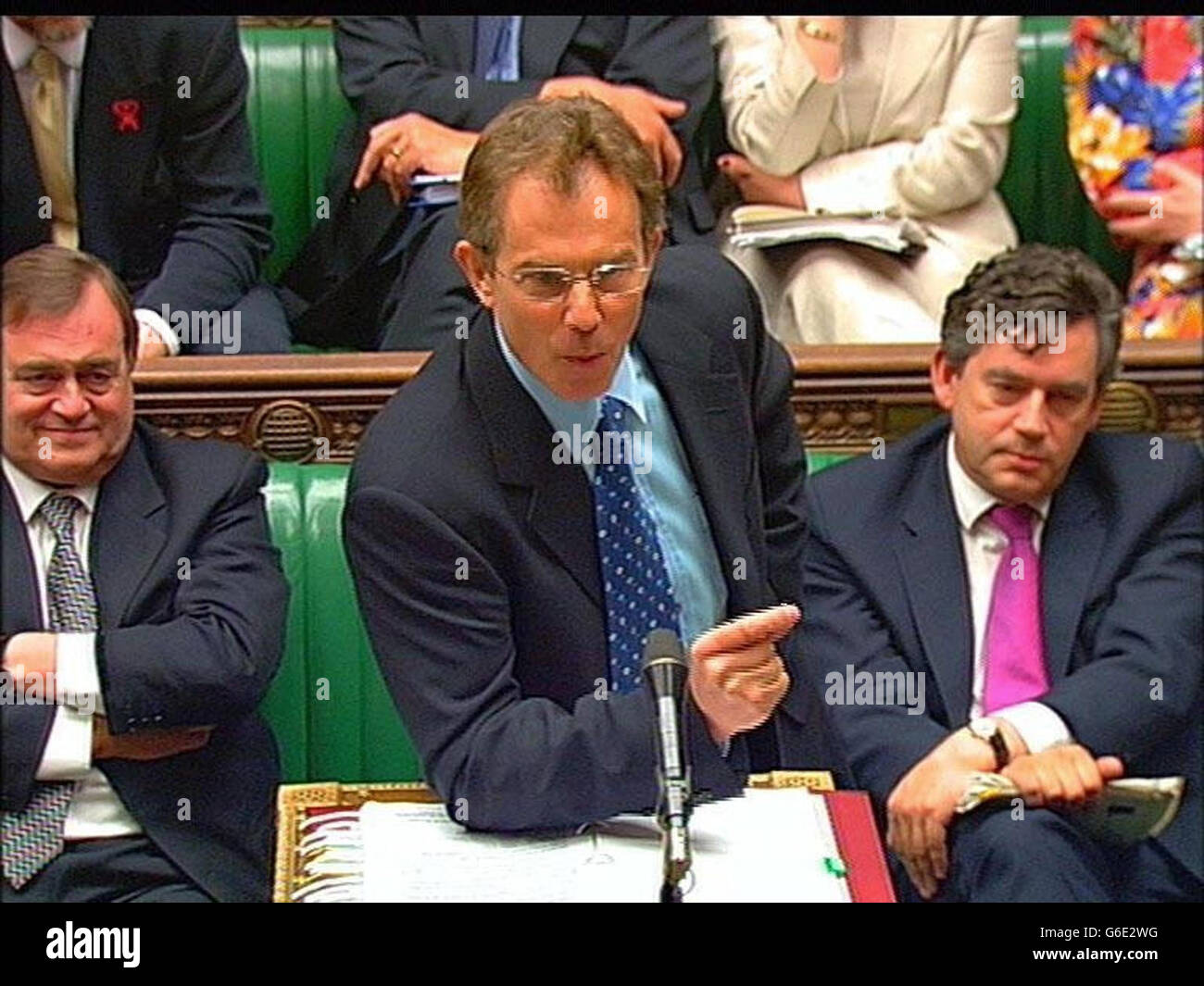 Il primo ministro Tony Blair si è rivolto alla Camera dei Comuni durante la sessione settimanale delle PMQ. Foto Stock