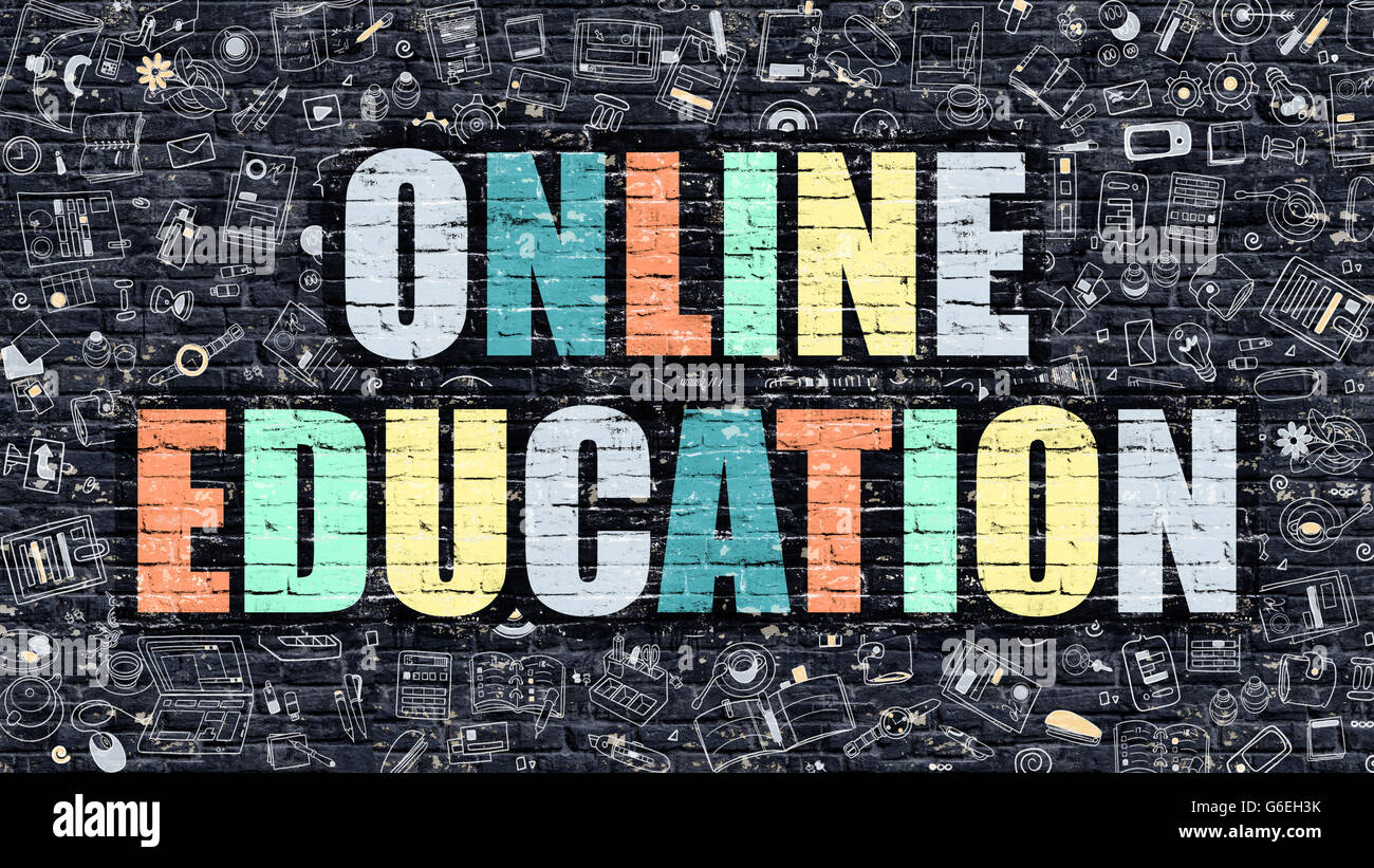 Educazione on line in multicolore. Doodle Design. Foto Stock