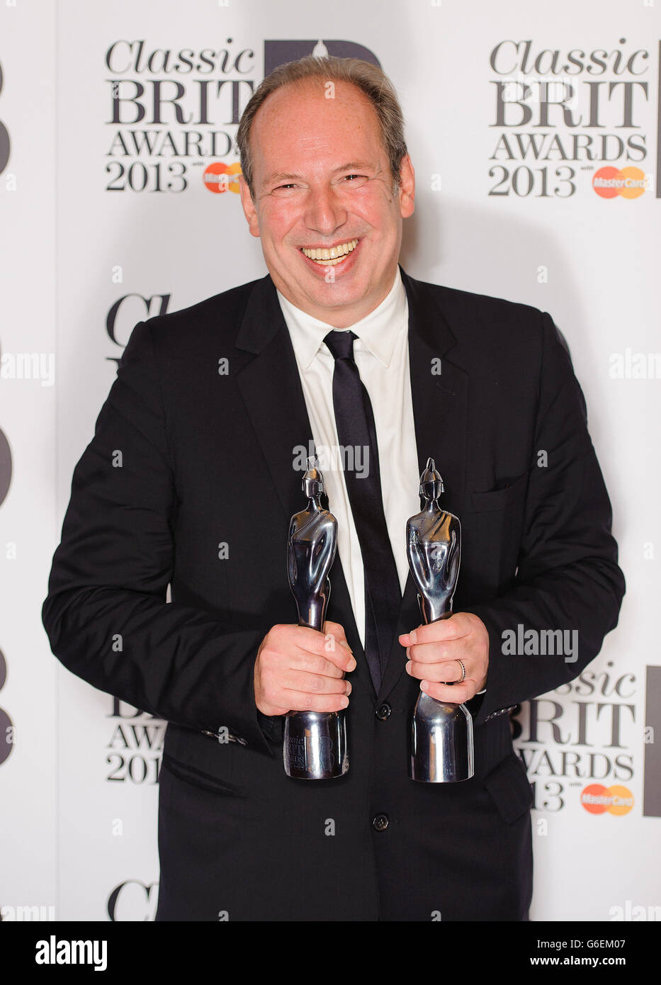 Vincitore del compositore dell'anno e contributo straordinario ai premi musicali Hans Zimmer nella sala stampa ai Classic Brit Awards 2013, Royal Albert Hall, Kensington Gore, Londra. Foto Stock