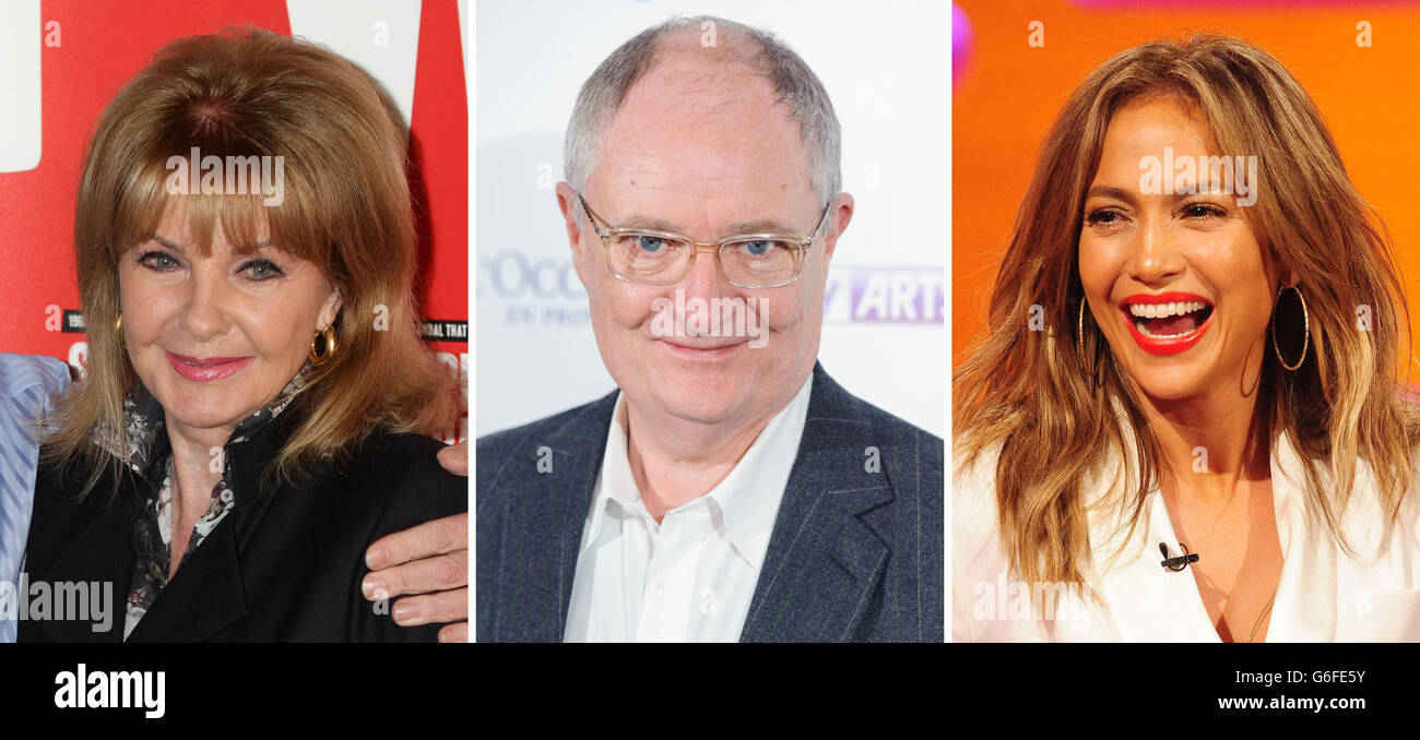 File foto di (da sinistra) Mandy Rice Davies, Jim Broadbent e Jennifer Lopez. Foto Stock