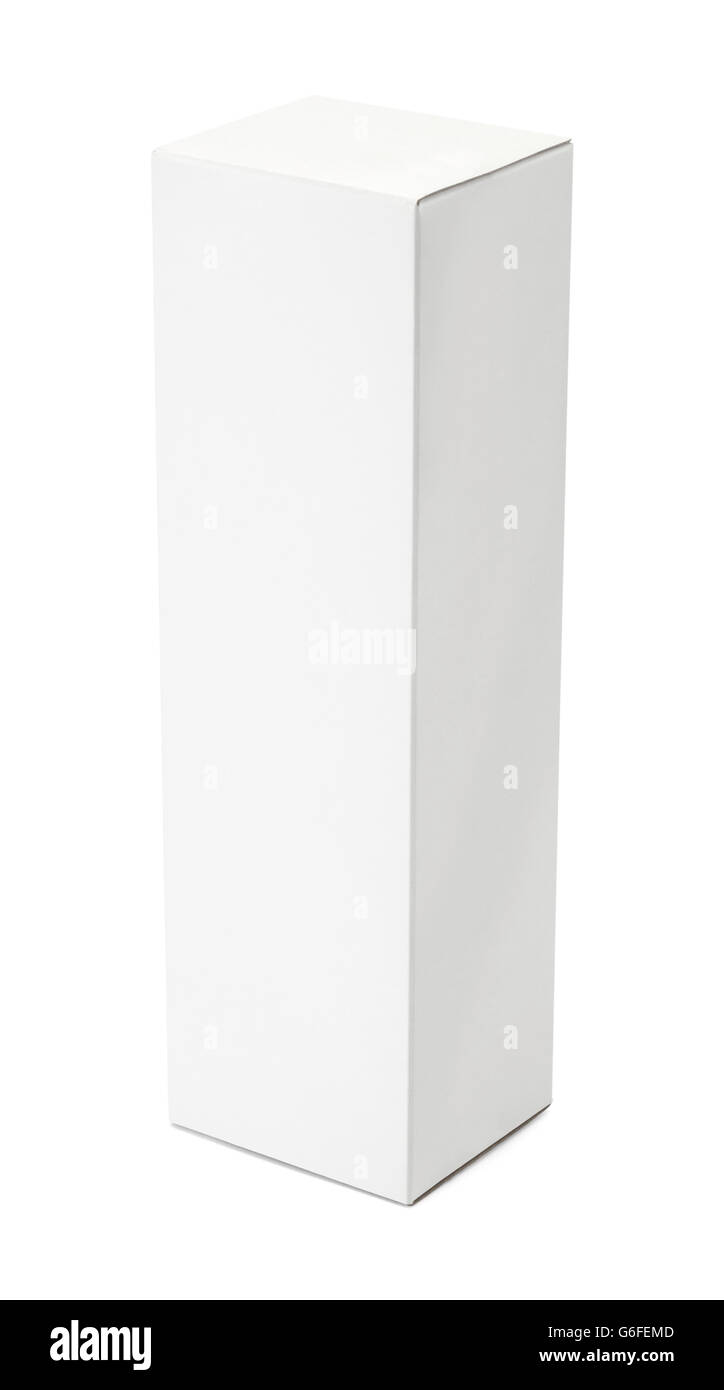 Tall prodotto bianco scatola con copia spazio isolato su sfondo bianco. Foto Stock