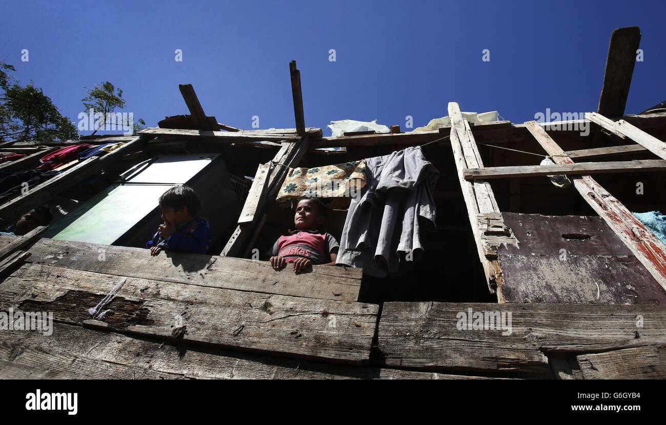 Rifugiati siriani nel campo profughi di Dahb El SIM a Saida, Libano. Foto Stock