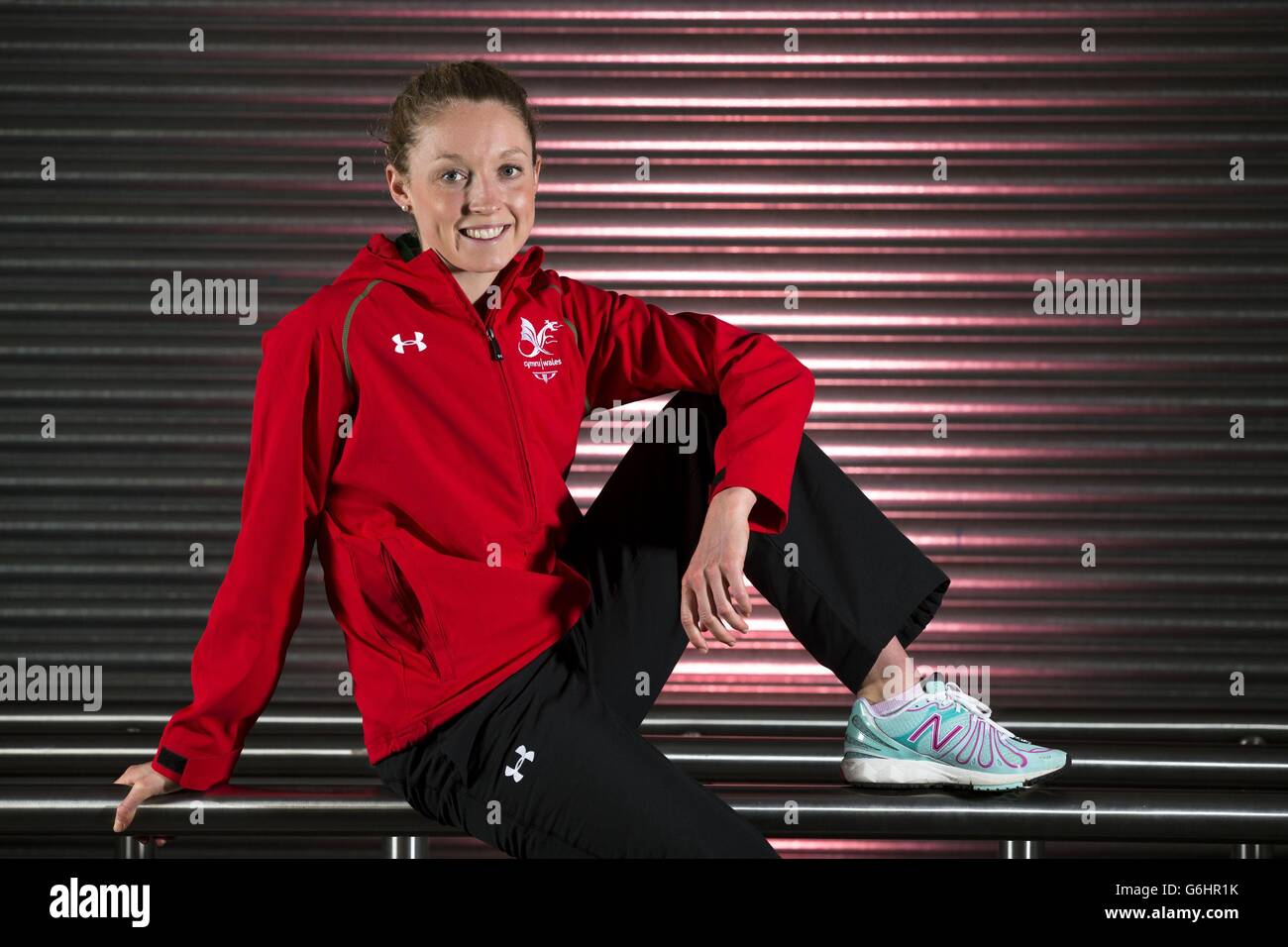 Non Stanford della squadra del Wales Triathlon Commonwealth durante la fotocellula al Millennium Stadium di Cardiff. Foto Stock