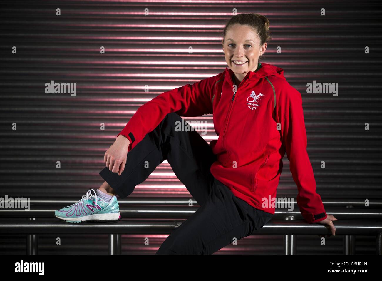 Non Stanford della squadra del Wales Triathlon Commonwealth durante la fotocellula al Millennium Stadium di Cardiff. Foto Stock