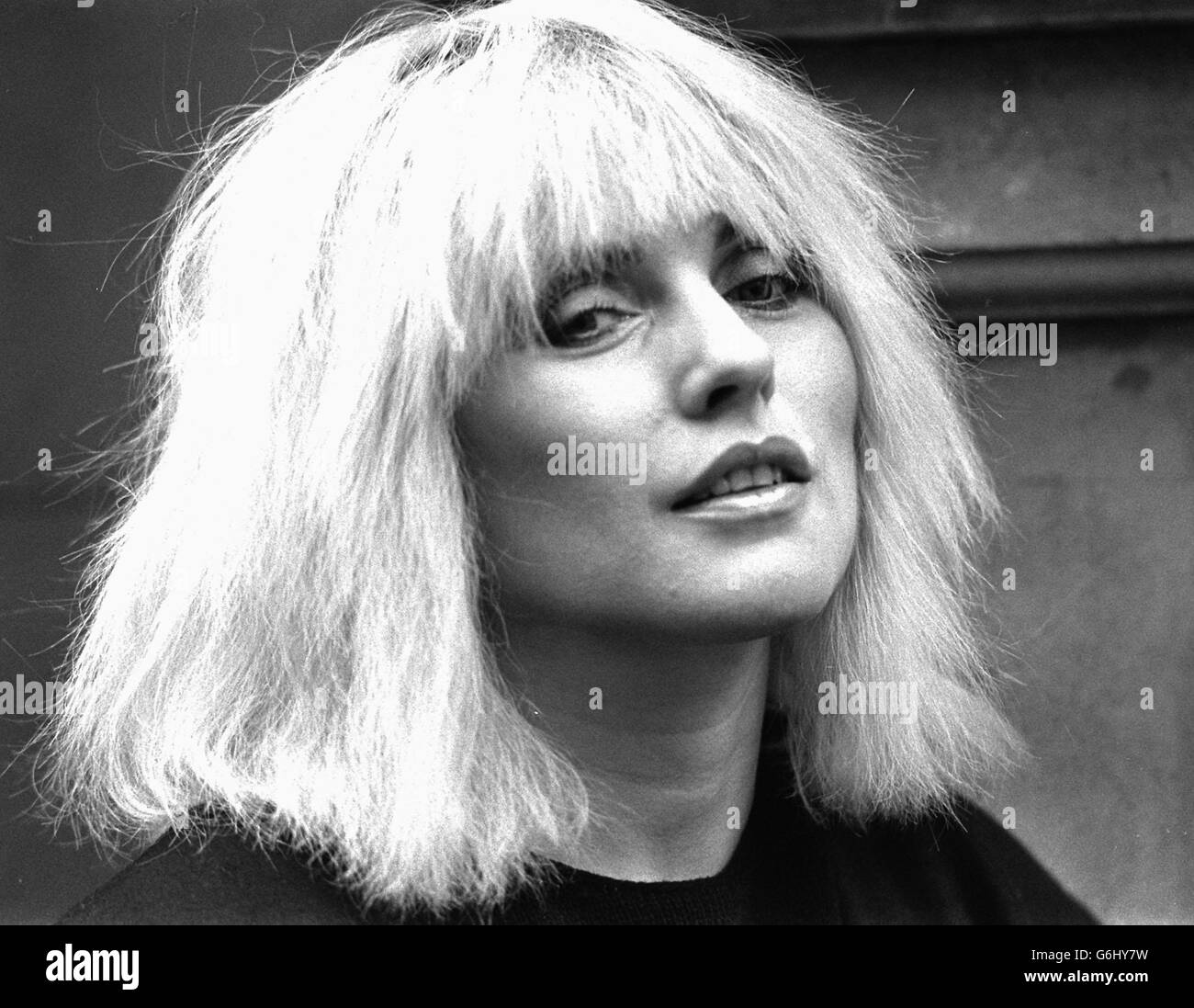 Debbie Harry, star del gruppo pop di stato Blondie, durante la sua recente visita in Gran Bretagna. Foto Stock