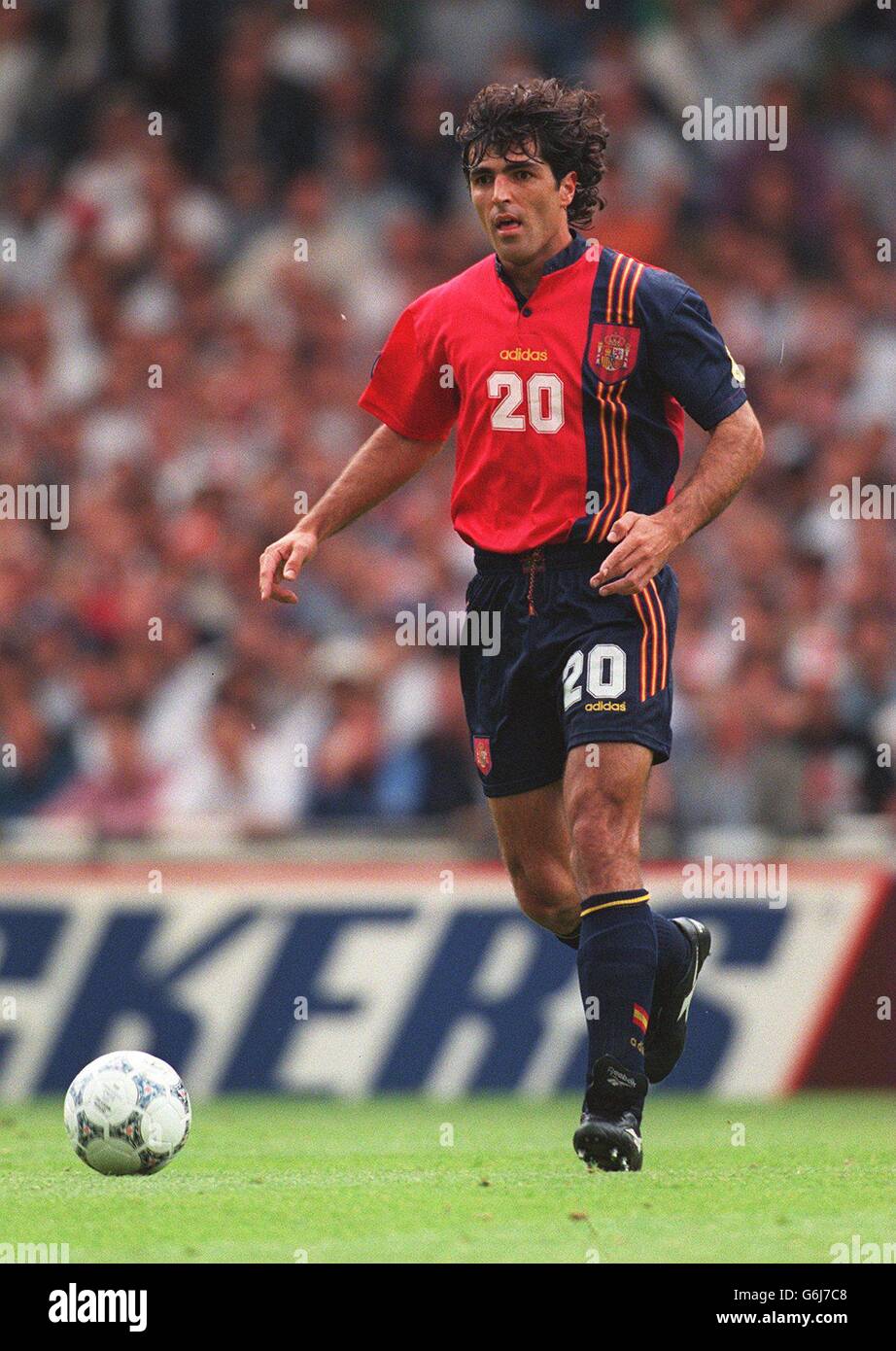 Calcio, Euro 96. Inghilterra contro Spagna, Wembley. Miguel Angel Nadal, Spagna Foto Stock
