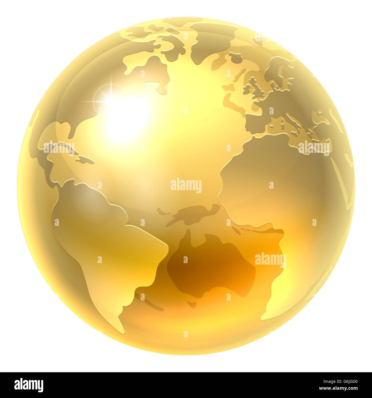 Una illustrazione concettuale di un oro mondiale della terra icona globo Foto Stock