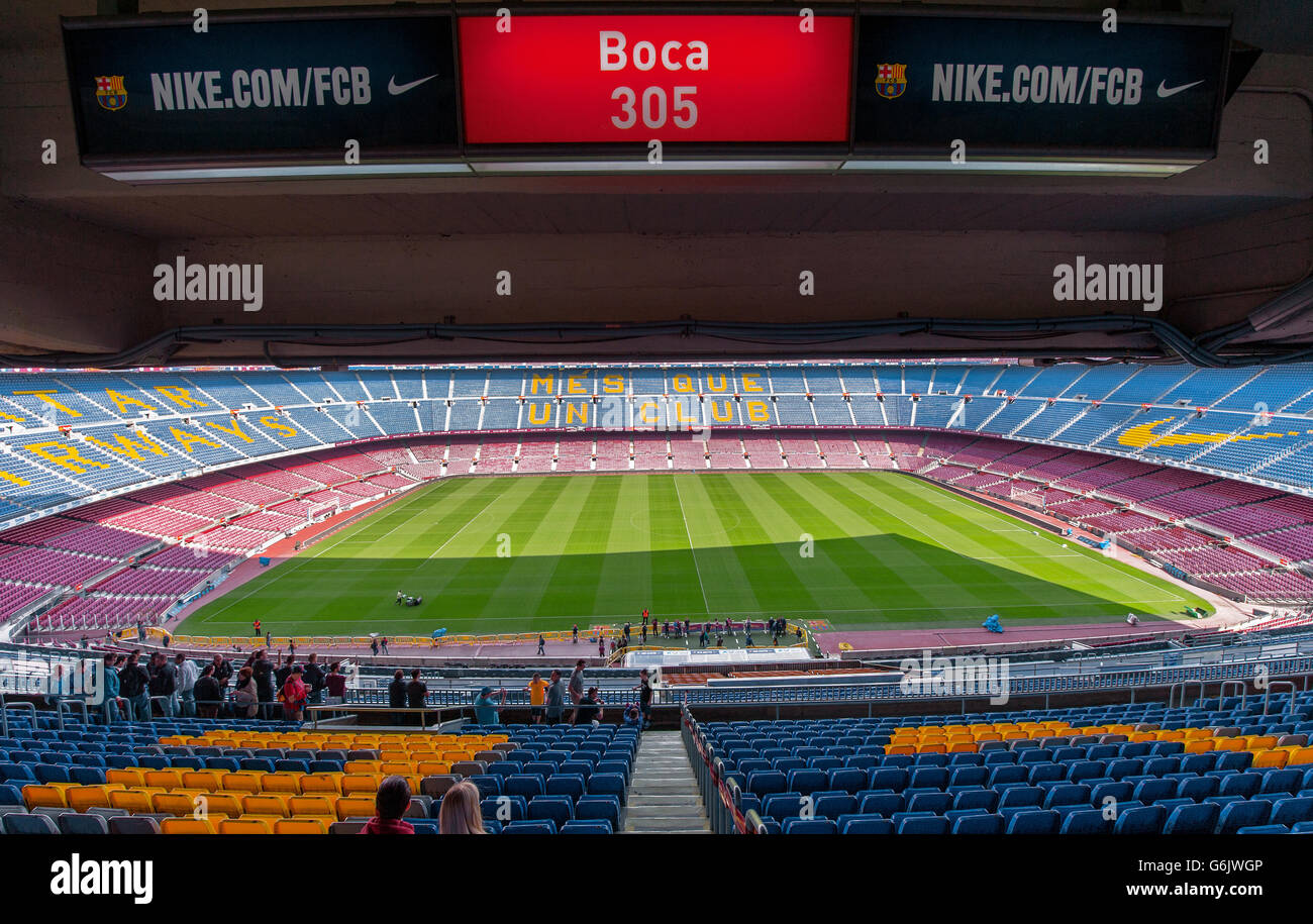 La visita dello stadio del Camp Nou Foto Stock