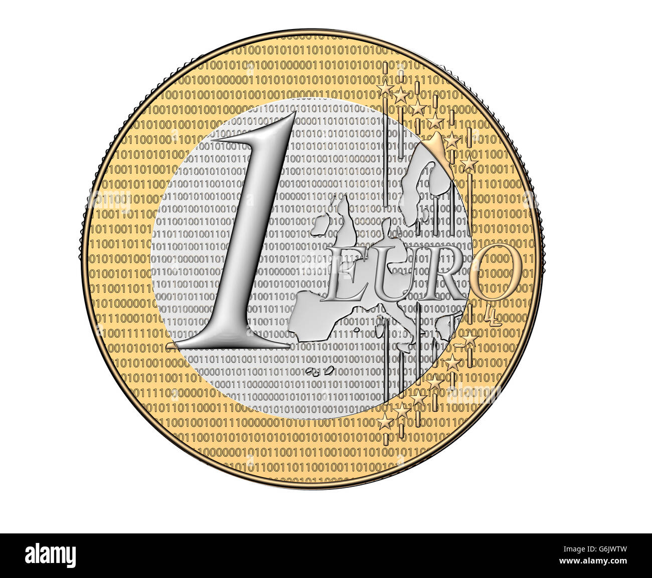 Digital euro moneta con codice binario isolato su bianco, 3d illustrazione Foto Stock