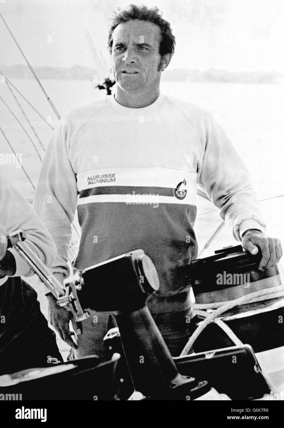 Vela - 1986 Whitbread Round the World Race - UBS Svizzera Skipper Pierre Fehlmann Foto Stock