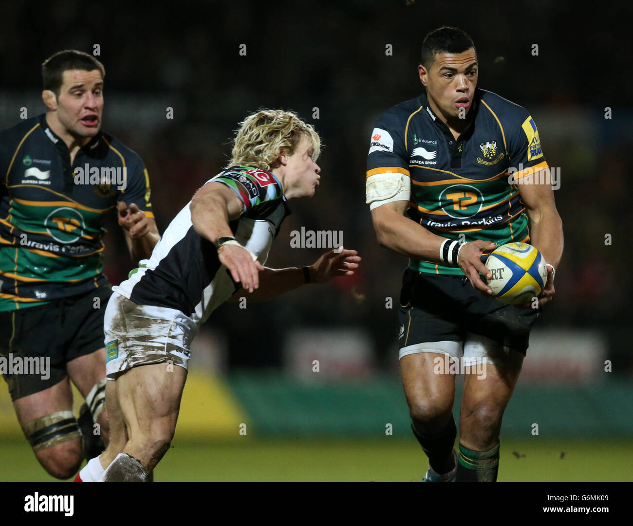 Rugby Union - Aviva Premiership - Northampton Saints / Harlequins - Franklin's Gardens. Luther Burrell e Matt Hopper di Northampton Saints Foto Stock