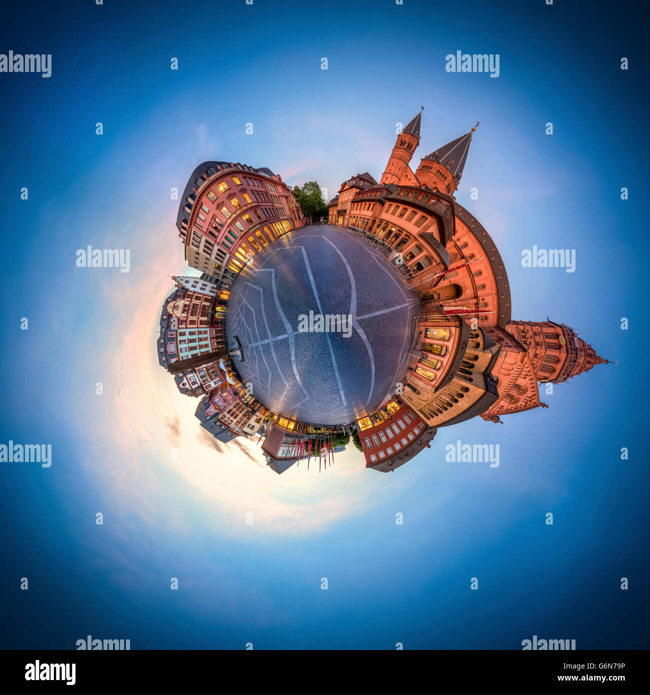 Germania, Mainz, Piazza Duomo panorama sferica Foto Stock