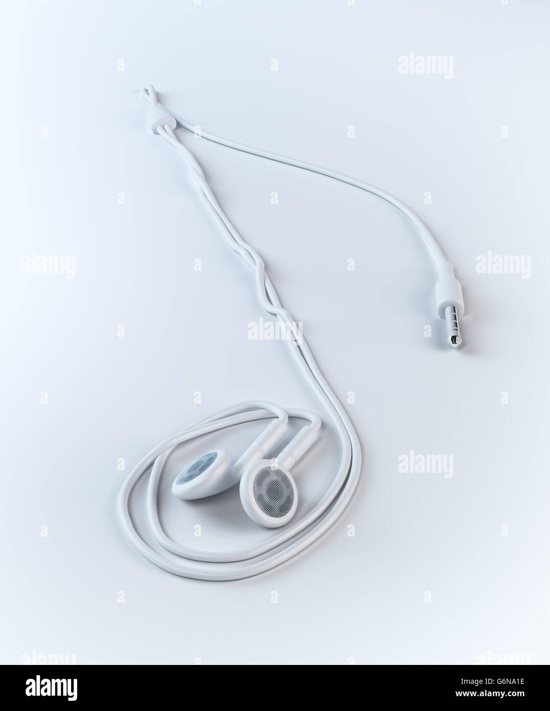 Auricolari formando una nota musicale di forma - 3D illustrazione Foto Stock