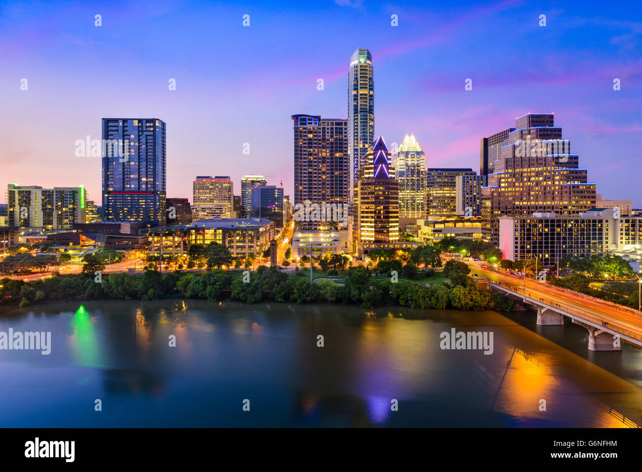Austin, Texas, Stati Uniti d'America skyline del centro. Foto Stock