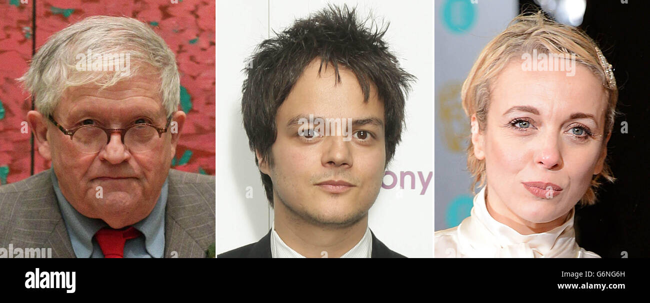 File foto di (da sinistra) David Hockney, Jamie Cullum e Amanda Abbington. Foto Stock