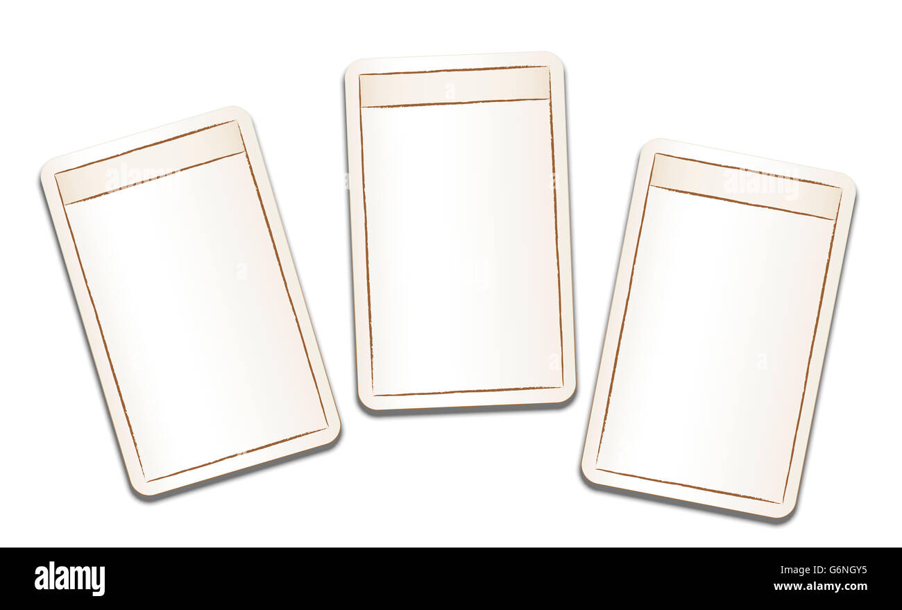 Vintage giocando a carte con vuoto lati anteriore e i campi per essere etichettati. Immagine su sfondo bianco. Foto Stock