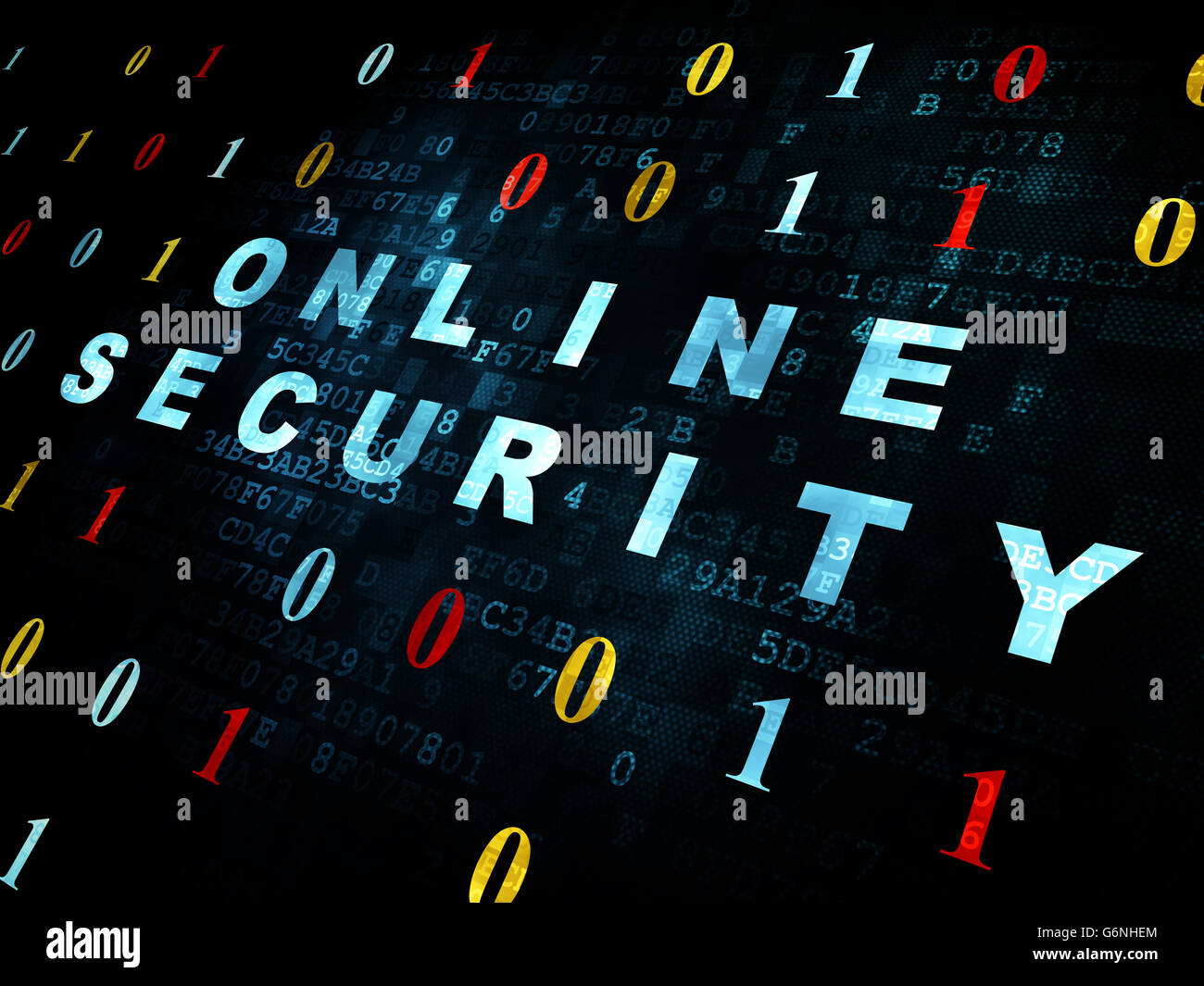 Il concetto di protezione: sicurezza online su sfondo digitale Foto Stock