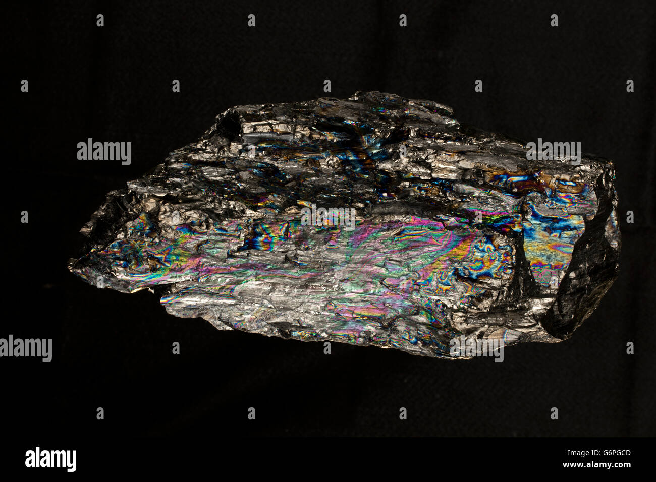 Antracite Carbone, Schuylkill County, Pennsylvania, rocce metamorfiche, a basso contenuto di zolfo, "Peacock rainbow carbone", colori naturali Foto Stock