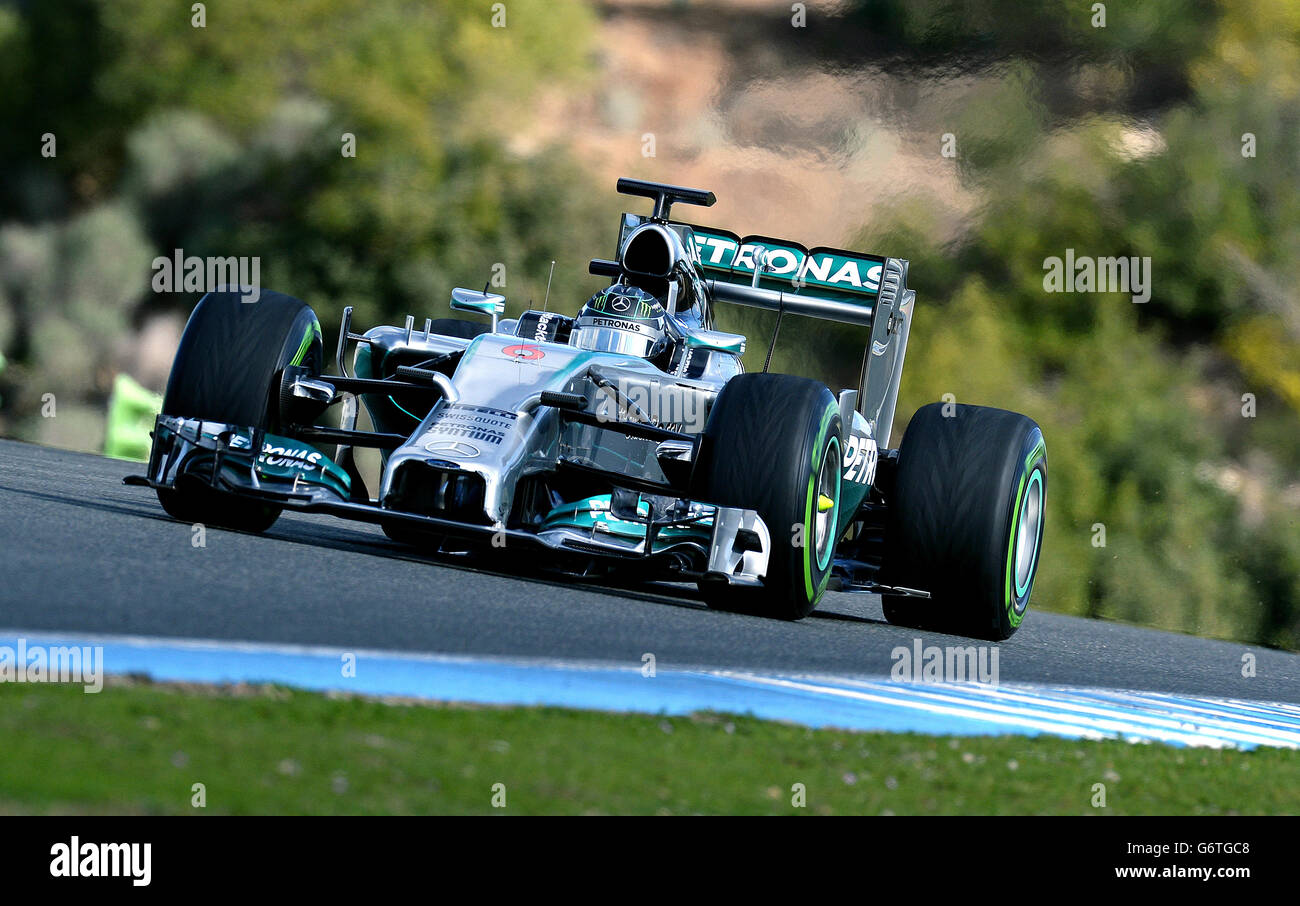 Formula uno - Test 2014 - Day due - circuito de Jerez. Il driver Mercedes Nico Rosberg, durante i test di Formula uno 2014 al circuito di Jerez, Jerez, Spagna. Foto Stock