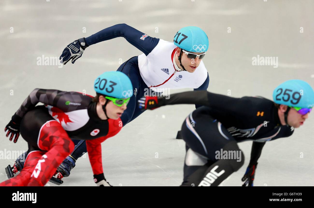 Jon Eley della Gran Bretagna nel caldo da 1000 m degli uomini durante i Giochi Olimpici Sochi del 2014 a Sochi, Russia. Foto Stock