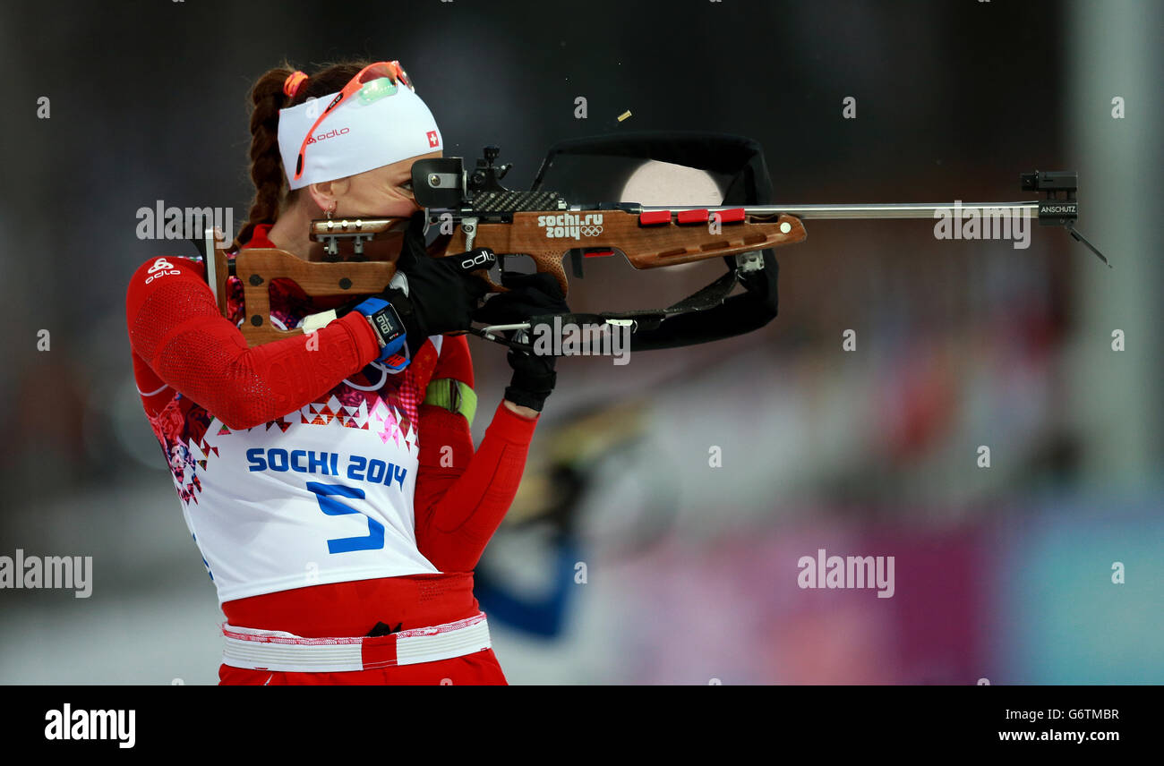 Giochi olimpici invernali di Sochi - giorno 10. Selina Gasparin in Svizzera nel Biathlon di partenza della Messa delle Donne di 12,5 km Foto Stock