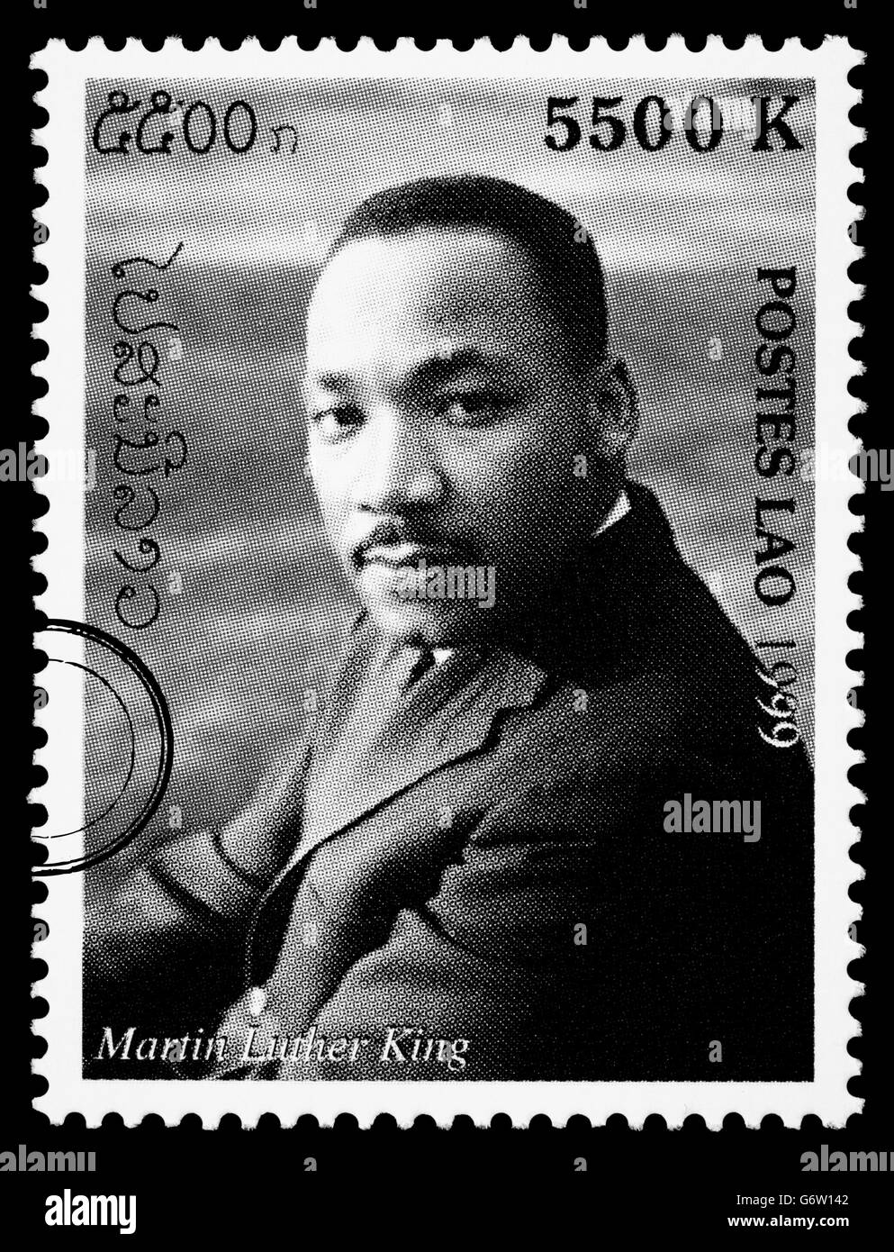 Un francobollo stampato in Laos mostra Martin Luther King Foto Stock