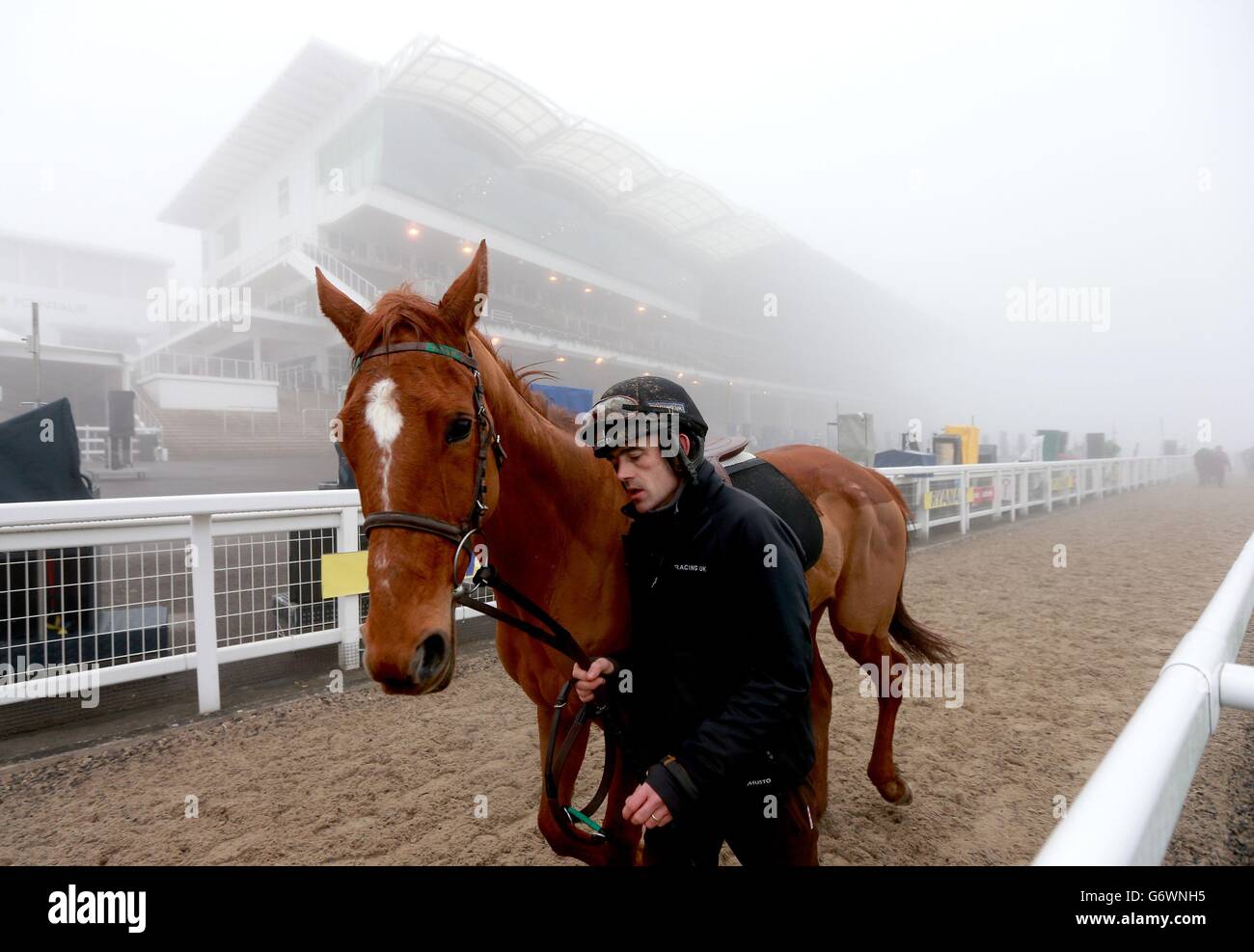 Ruby Walsh cammina Annie Power di nuovo dalle galoppe durante il giorno di San Patrizio all'ippodromo di Cheltenham, Cheltenham. Foto Stock