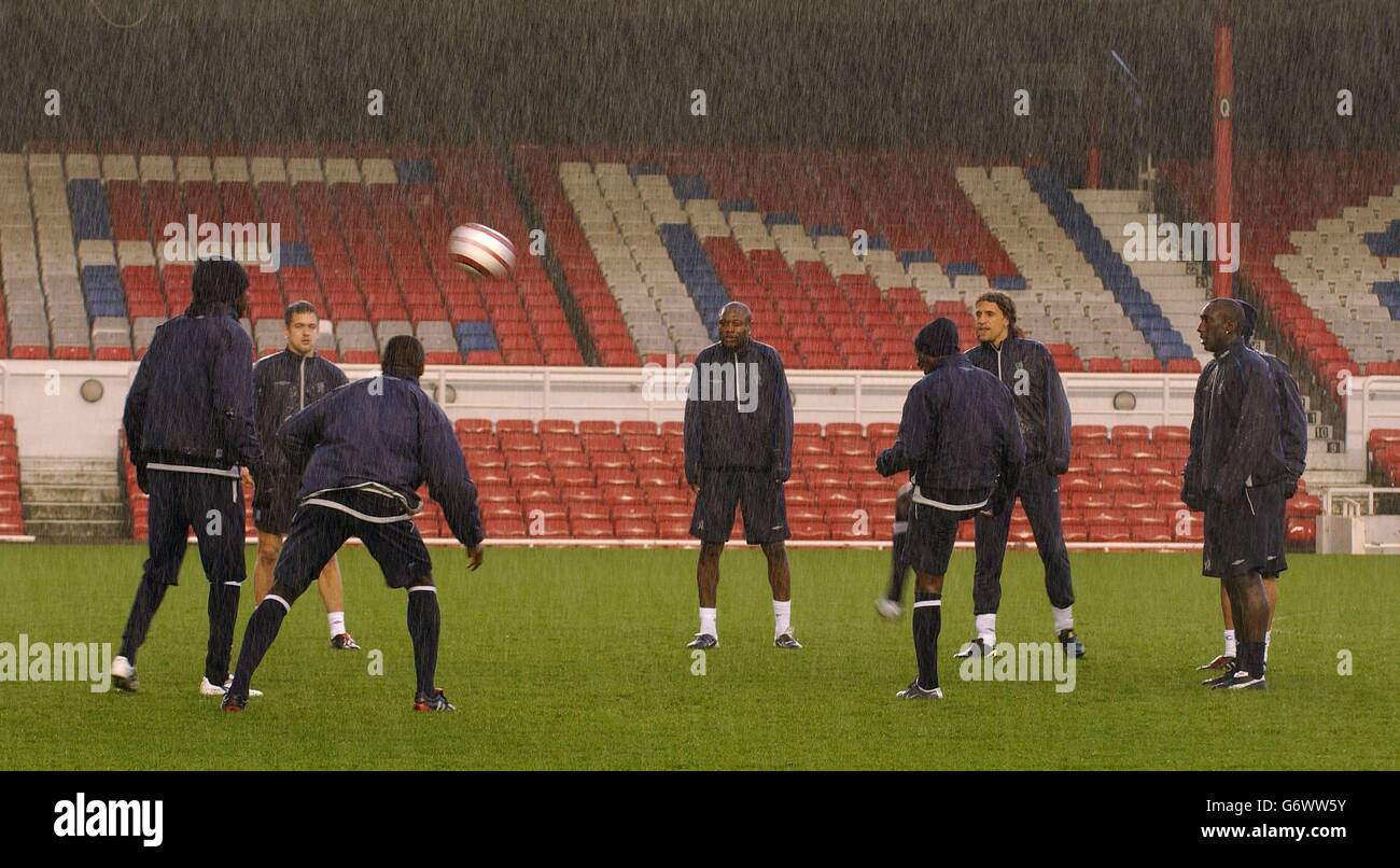 Chelsea si allena all'Arsenal's Highbury per la seconda tappa della Champion's League. Foto Stock