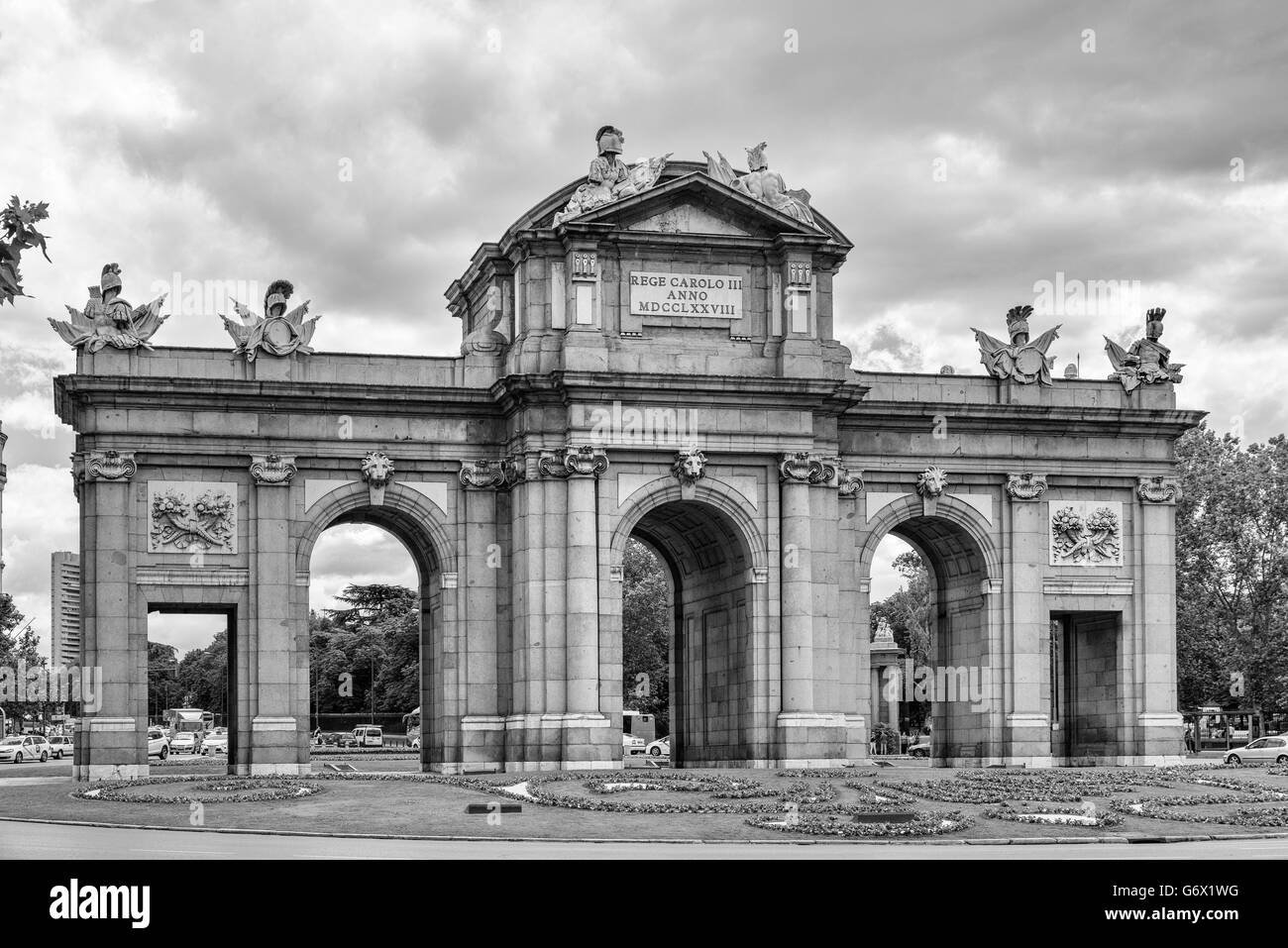 Puerta de Alcala, alla Porta di Alcalá, città di Madrid, Spagna Foto Stock