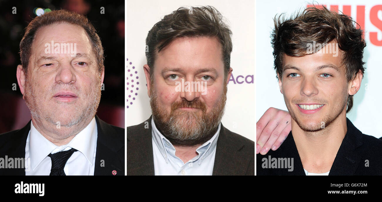 File foto di (da sinistra) Harvey Weinstein, Guy Garvey e Louis Tomlinson. Foto Stock