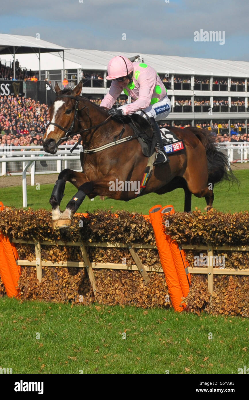 Corse di cavalli - Festival di Cheltenham 2014 - Champion Day - Ippodromo di Cheltenham. Jockey Ruby Walsh su Vautour durante l'ostacolo della Sky Bet Supreme Novices. Foto Stock