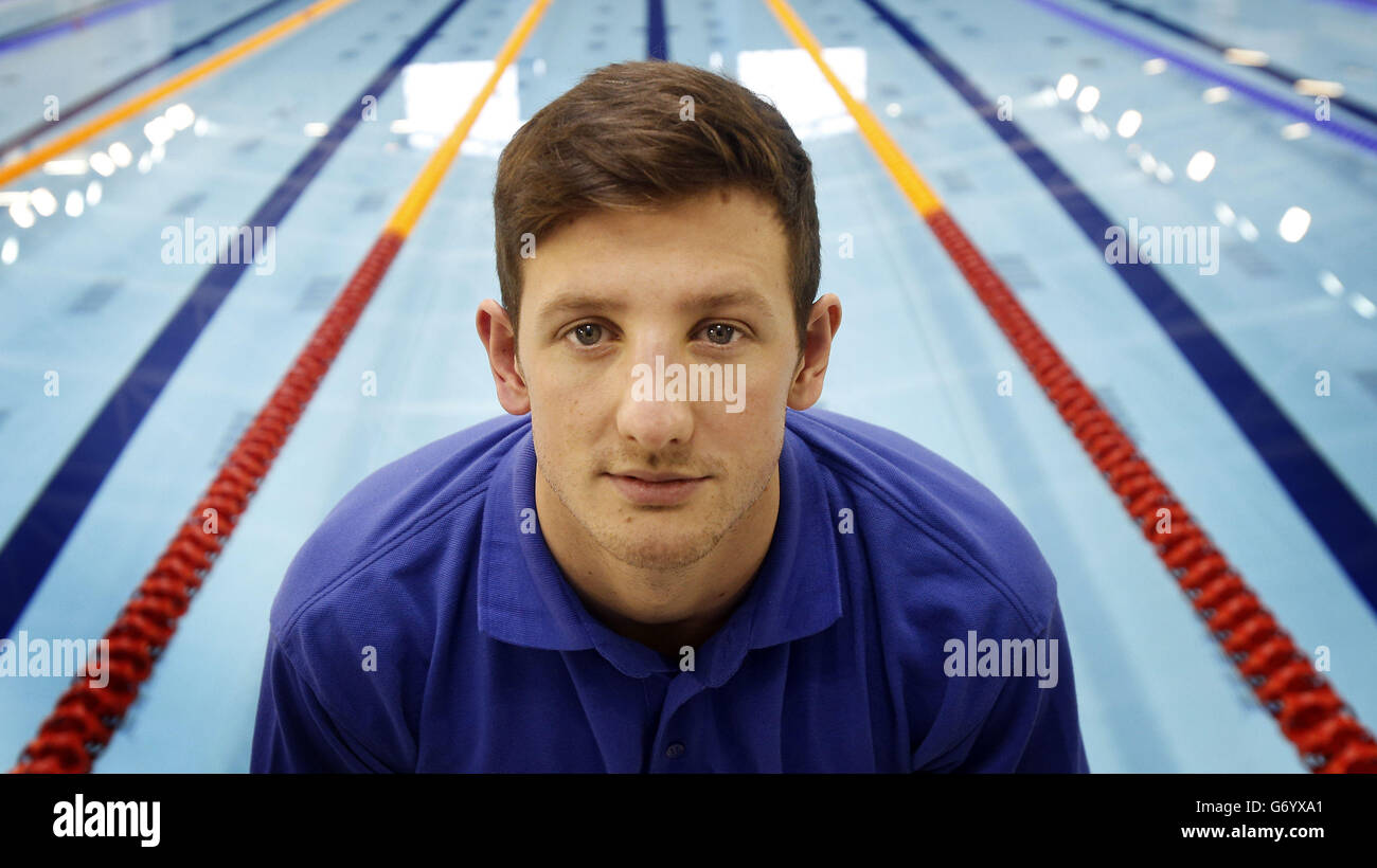 Michael Jamieson durante un annuncio di squadra alla Tollcross Swimming Arena, Glasgow. Foto Stock