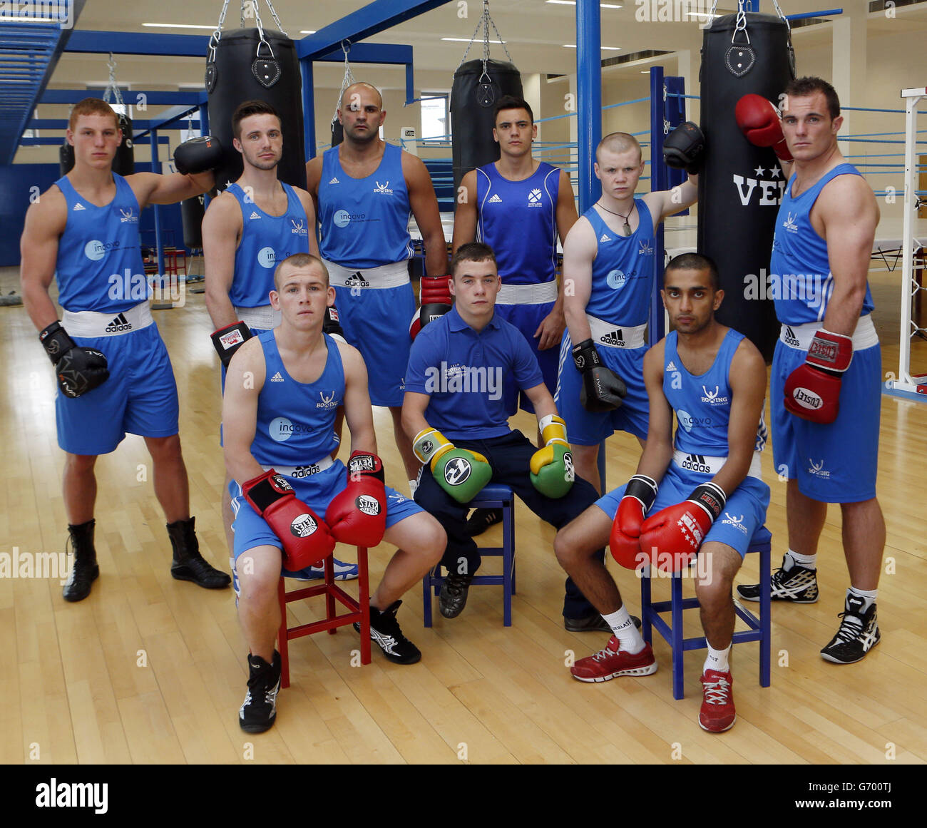 Sport - Team Scotland Boxing, Wrestling e Para-Bowling Annuncio della squadra per i Giochi del Commonwealth - Olympia Boxing Gym. Glasgow 2014 membri del Commonwealth Game Team Scotland Boxing, durante l'annuncio all'Olympia Boxing Gym, Glasgow. Foto Stock