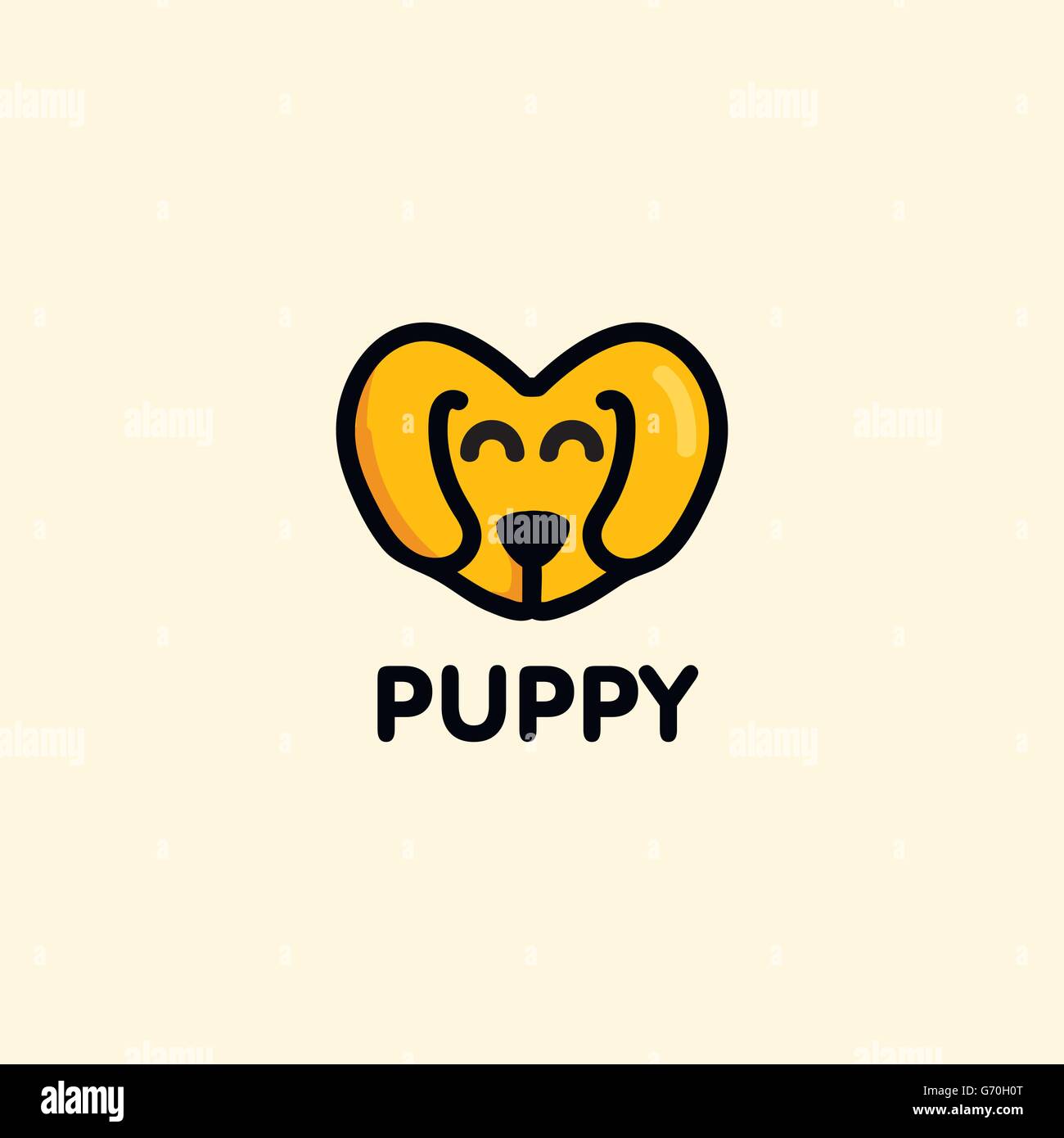 Bruno isolato cucciolo vettore muso logo. Carino forma di cuore cartoon dog logotipo. Illustrazione Vettoriale