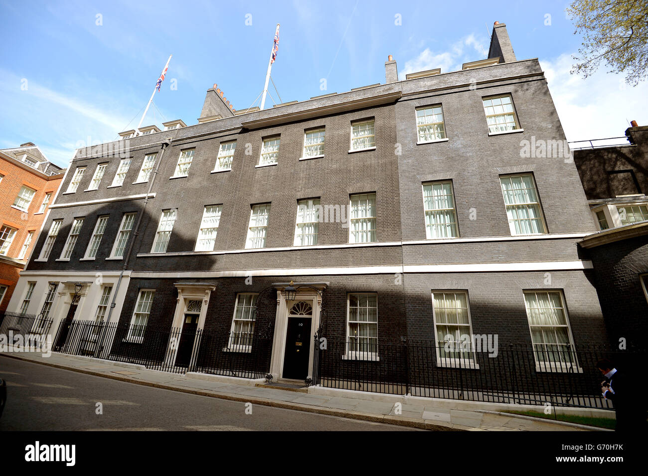 La residenza ufficiale londinese del primo Ministro a Downing Street, a Westminster, nel centro di Londra. Foto Stock