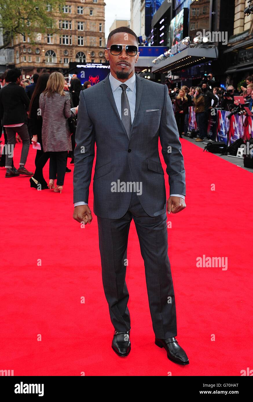 Jamie Foxx arriva per la prima mondiale del film The Amazing Spiderman 2, tenuto presso l'Odeon Leicester Square, nel centro di Londra. Foto Stock