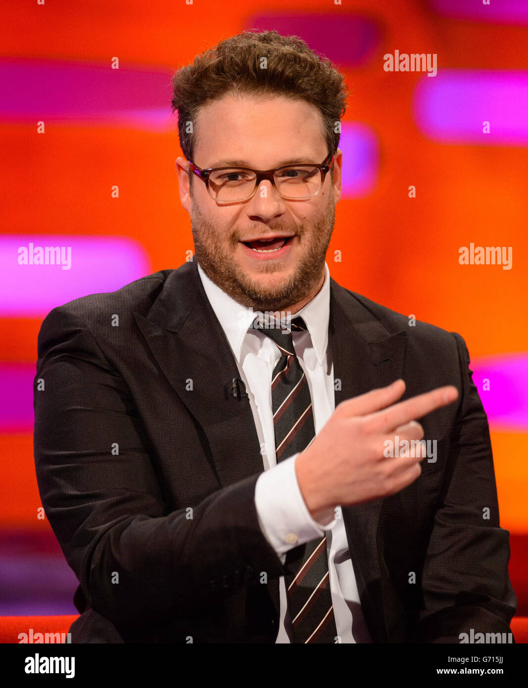Seth Rogen durante le riprese del Graham Norton Show, presso i London Studios, nel centro di Londra, in onda sulla BBC One il venerdì sera. Foto Stock