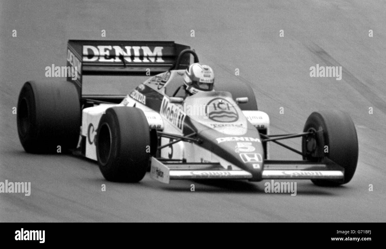 Nigel Mansell a Brands Hatch. Nigel Mansell guida la Williams- Honda (No.5) sulla strada per la vittoria nel Gran Premio di olio Shell d'Europa a Brands Hatch, Kent. Foto Stock