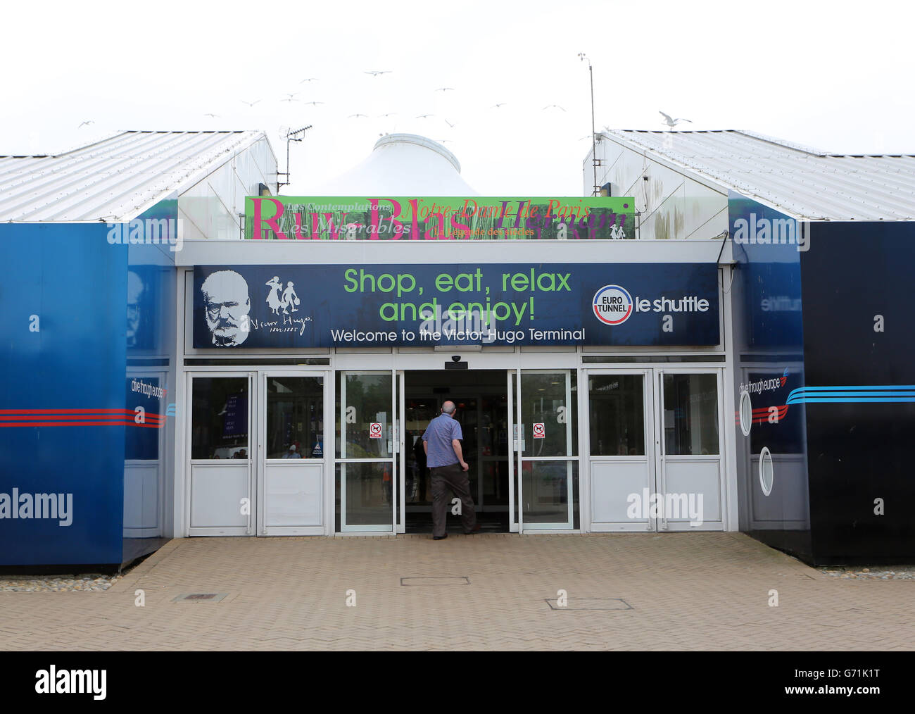 Vista generale fuori dal terminal passeggeri di Eurotunnel a Folkestone, Kent, in vista del ventesimo anniversario della creazione del tunnel tra Regno Unito e Francia. 25/4/14 Foto Stock