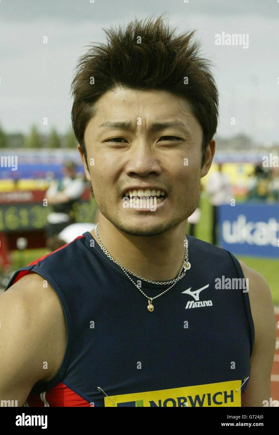 Il velocista giapponese Shingo Suetsugo durante l'incontro del Gran Premio di Norwich Union alla Gateshead International Arena Foto Stock